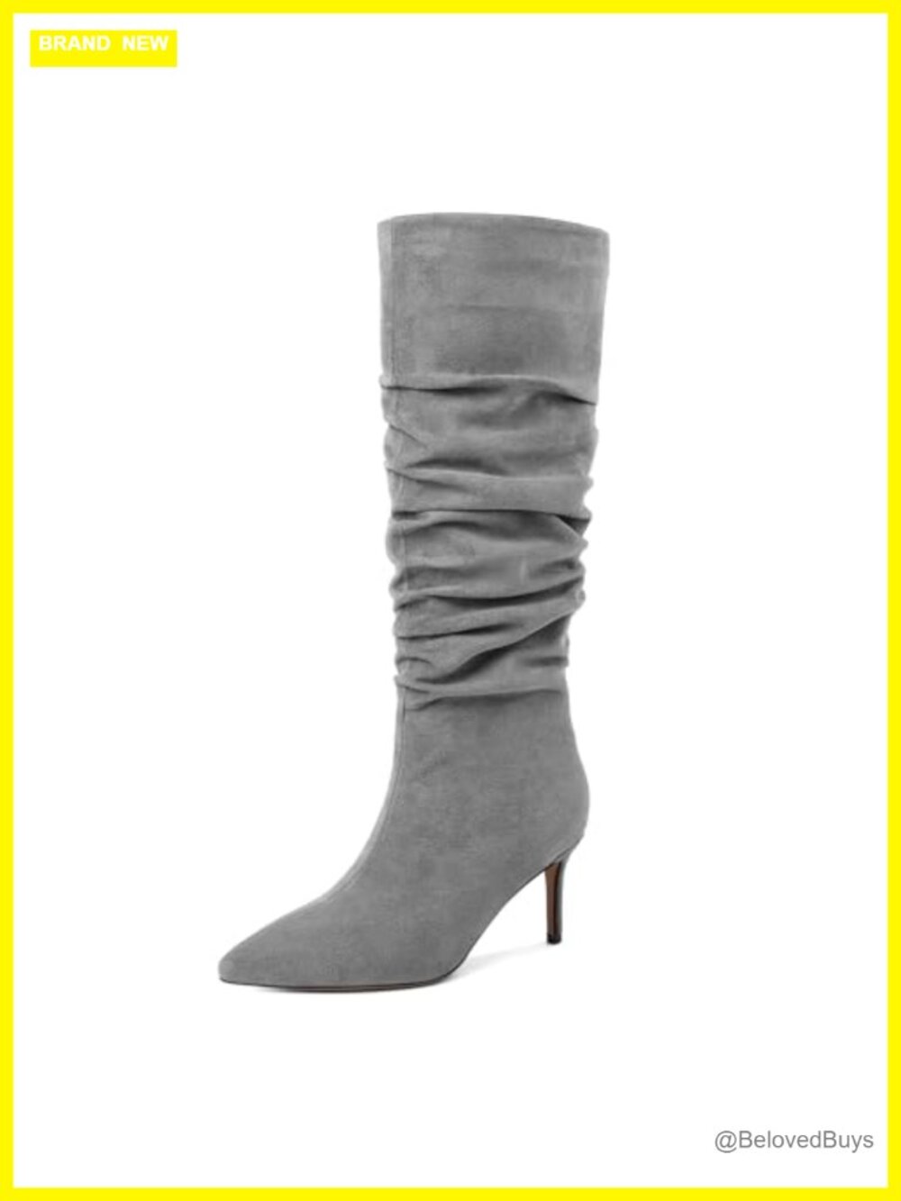 Slouchy Knee High Boots Kitten Heel Pointed Toe Side Zip Mid Calf Boots